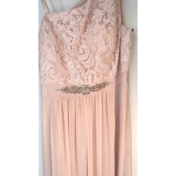 2/$35 NWT Adrianna Papell Size 14 One-Shoulder Lace Maxi Dress Pink Formal - Picture 8 of 15